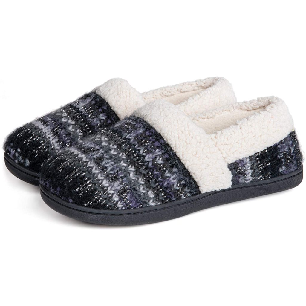 New Rockdove Knit Nordic Frosted Black Pattern Slippers Fleece Lined